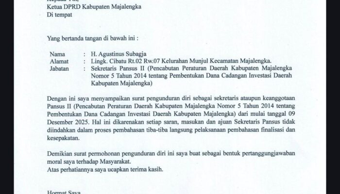 Sekretaris Pansus Dana Cadangan DPRD Majalengka Mengundurkan Diri, Tekankan Pentingnya Transparansi Pengalihan Anggaran